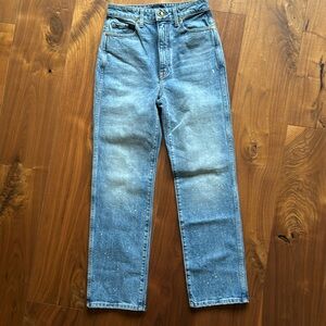 NEW KHAITE Abigail Straight Leg Jeans / Paint Speckle Denim 26